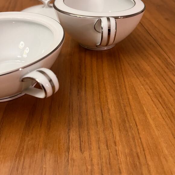 Noritake Cream Sugar Bowl With Lid White Silver China Serving - Picture 6 of 10